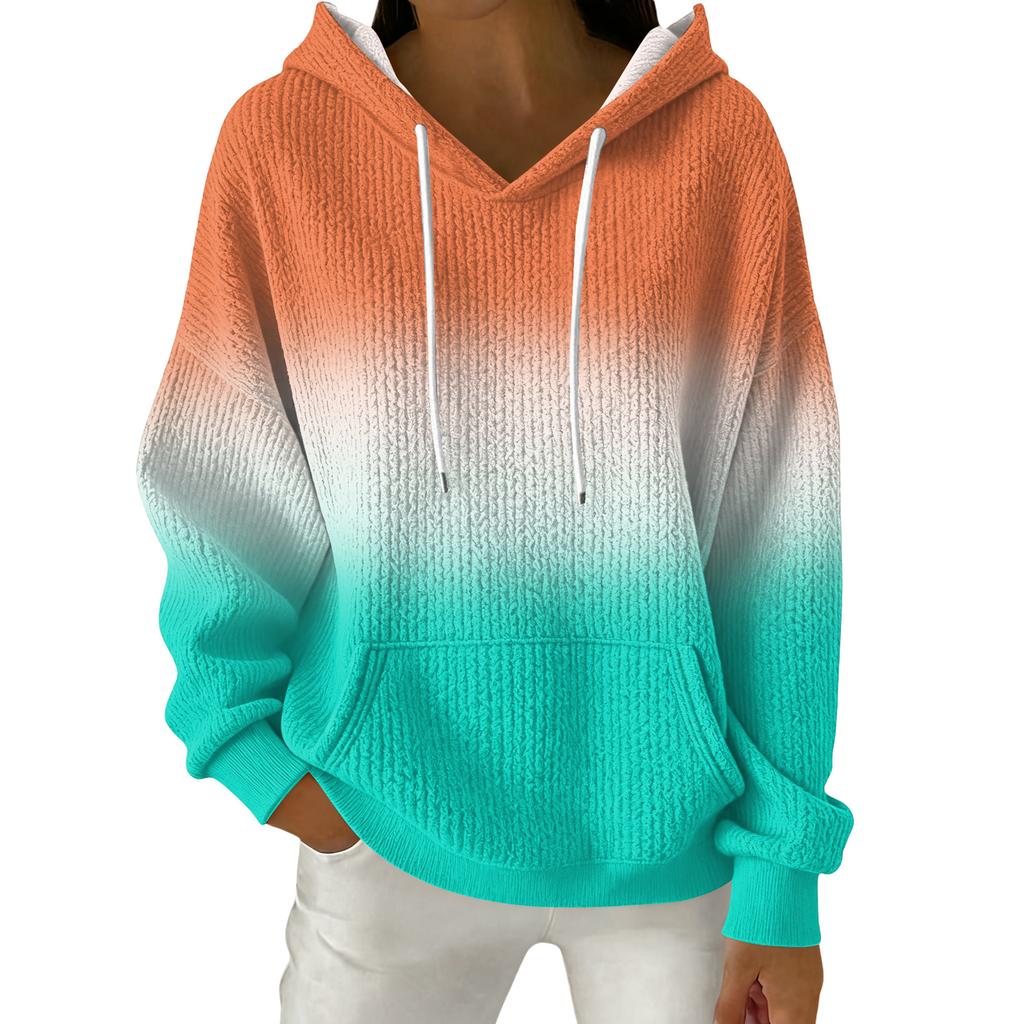 Женский модный повседневный пуловер с градиентным принтом, толстовка с длинным рукавом и капюшоном