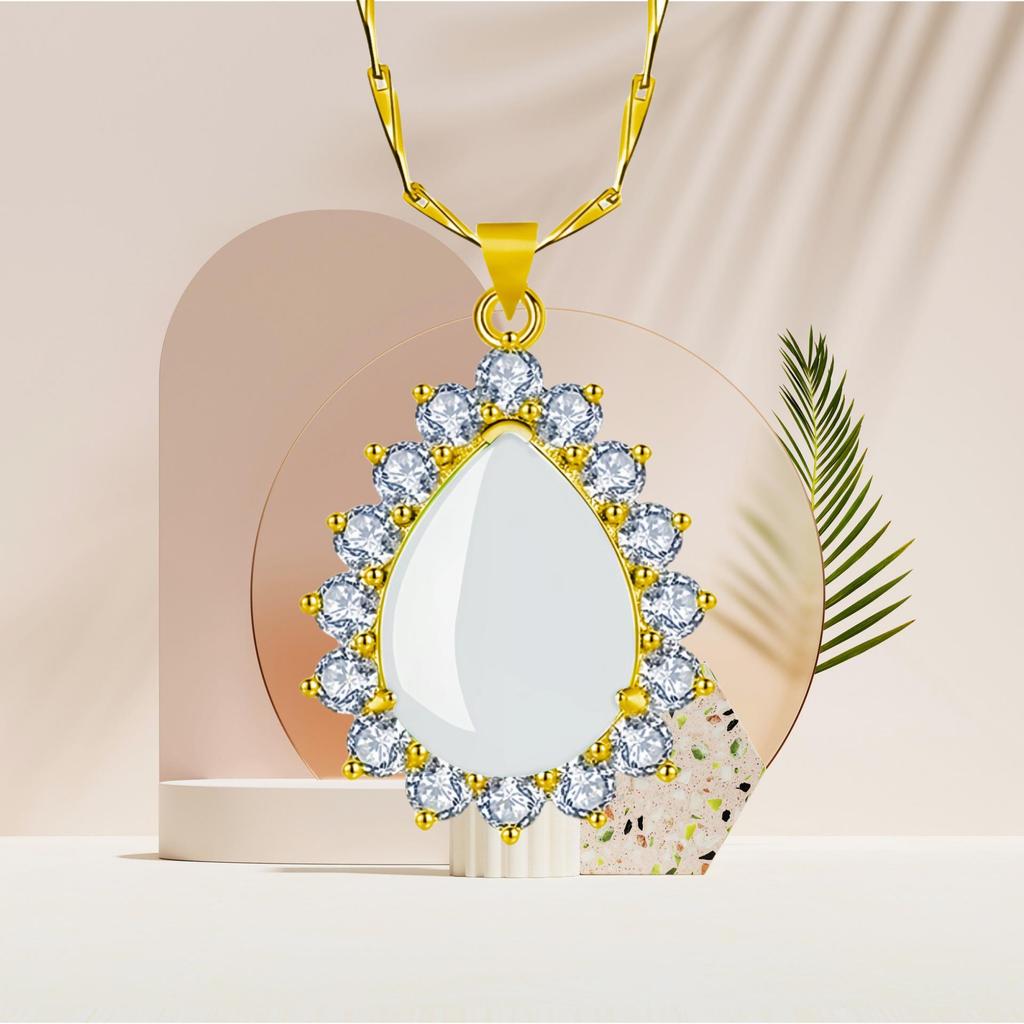 Подвеска Yi Hua Лепесток Зеленый Нефрит и Халцедон Ожерелье на Ключицу