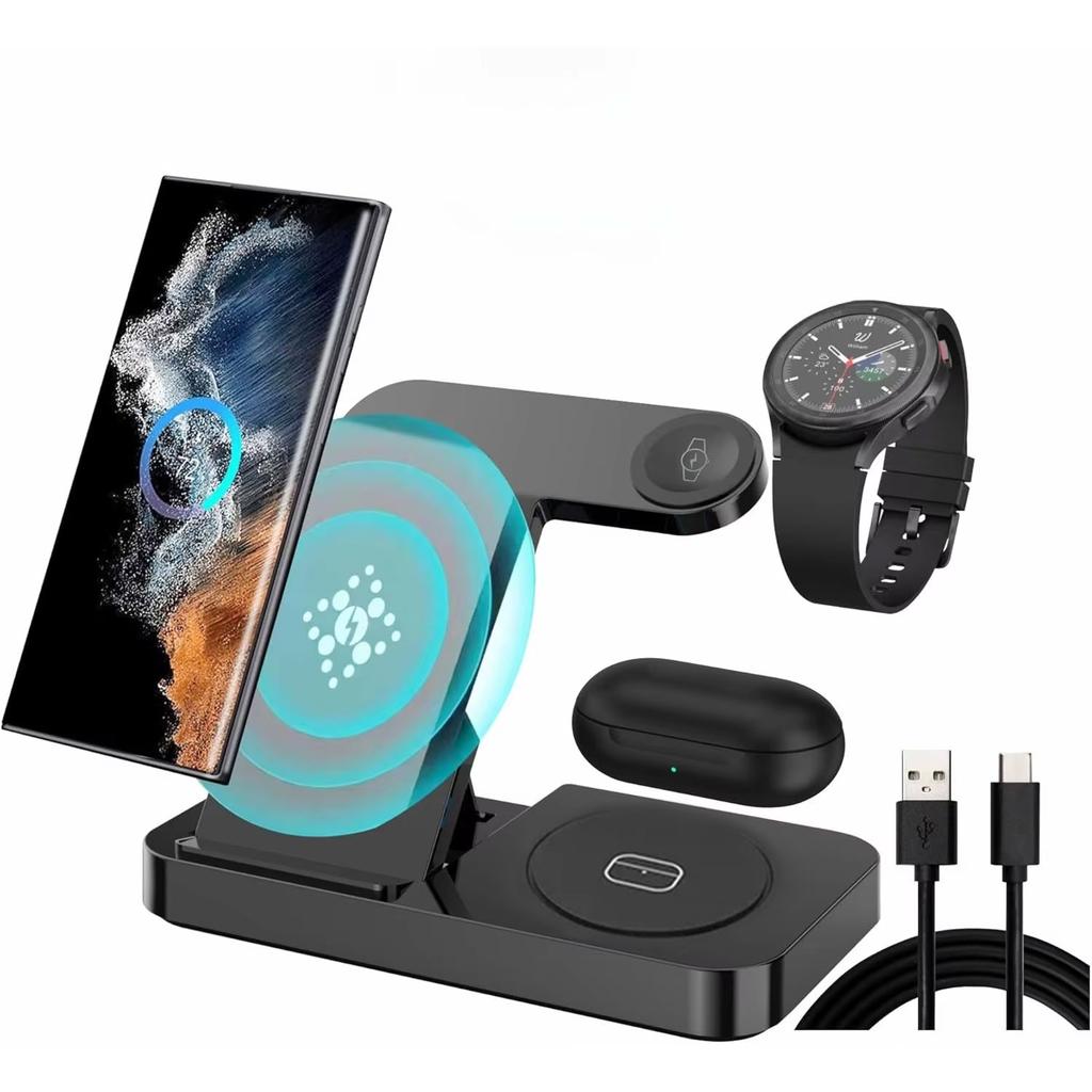 Беспроводное зарядное устройство 3 в 1 для Samsung Galaxy S26 Ultra/S25/S24 Стойка для Galaxy Watch 8/7/6/5 Buds 4/3/Pro Быстрая зарядная станция