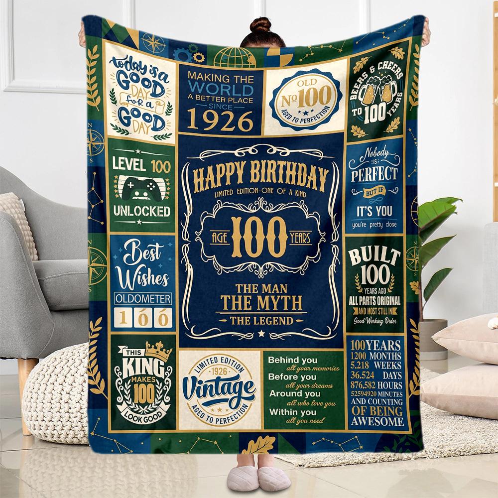 Vintage 100th Birthday Celebration Blanket Comfortable Suitable for Office Chair Picnics All-Season Use Stylish Decor