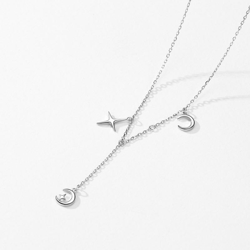 High Quality Fine Jewelry Engagement Wedding Jewelry 925 Sterling Silver Star Moon Tassel Pendant Necklace