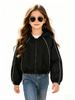 Girls 8-12Y All Season Casual Jacket, Raglan Long Sleeve Zip Up Short Coat with Reflective Stripe, Lightweight Outdoor Running Cycling Sportswear