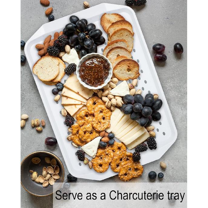 Non Slip Serving Tray with Handles, Food Trays for Eating on Couch, Lap Trays for Breakfast Dinner Snack Fruit Appetizers Beverage, Rectangular, Set