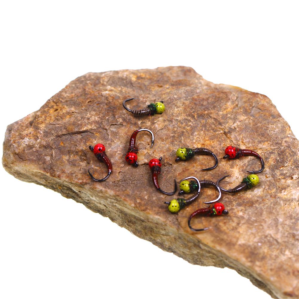 3 шт./4 шт. #12 #14 Быстро тонущие офсетные джиг-головки с вольфрамовой бусинкой без бородки, нимфы пердигон для ловли форели, черные с пятнышками