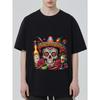 Mexican Day of The Dead Skull T Shirt Black Colorful Sugar Skull with Sombrero Roses Chili Peppers Tequila Bottle AndCocktail Print for Party Festival
