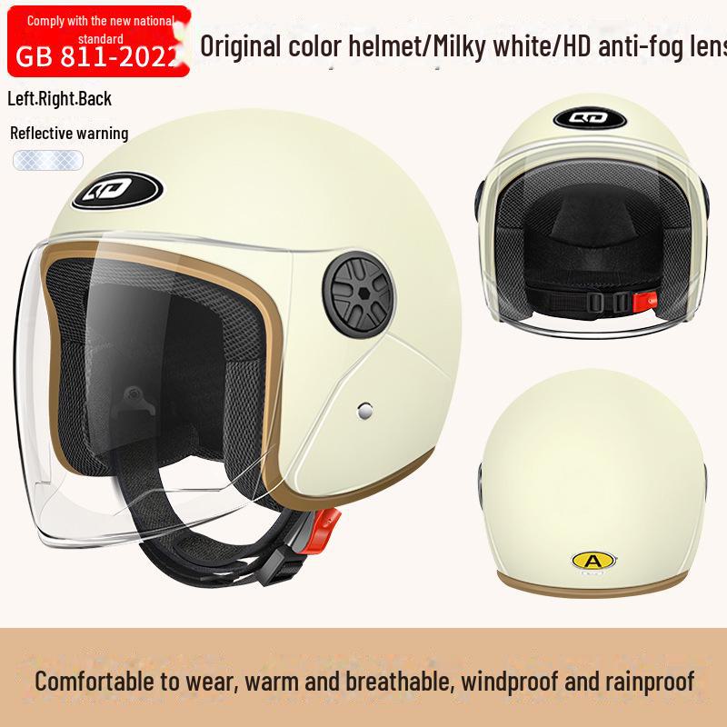3C Certified Electric Bike & Motorcycle Helmet with Double Windshield - All-Season, Warm Safety Half Helmet