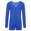 Girls Ballet Bodysuit Long Sleeves Sheer Mesh Cross Front Back Jumpsuit Dance Gymnastics Leotard