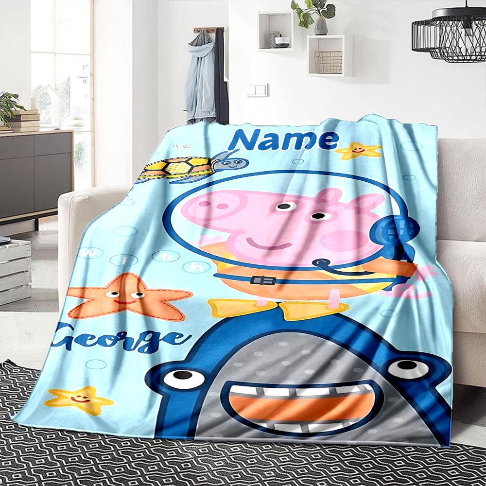 Custom Name Peppa Pig'S Heartful Adventure Party Blanket For Couch Bed Plush Cozy Fuzzy Blanket Super Soft Warm Blankets For Fall And Winter 0916107