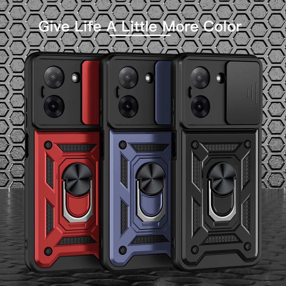 KEYSION Shockproof Case for Redmi A5 4G Silicone+PC Slide Camera Lens Protection Ring Stand Phone Back Cover for Xiaomi POCO C71