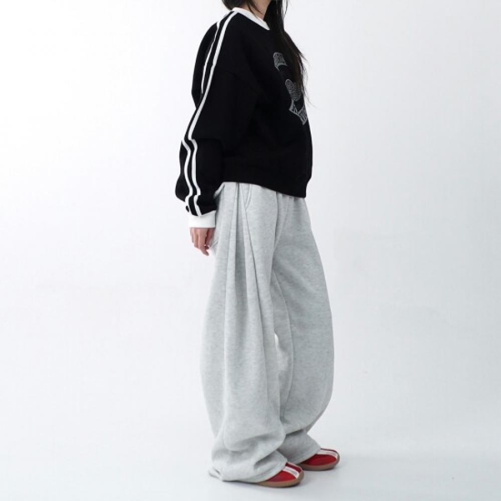 Onl Women Fleece Pocket Banding Pin Tuck Wide Pants