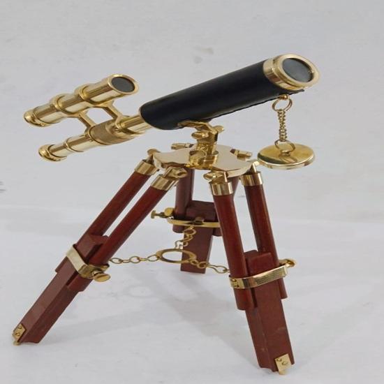 Brass Double Barrel Telescope 38.1 cm Nautical Decor with Wooden Tripod Ideal for Home, Office, Study, Library Birthday Gift