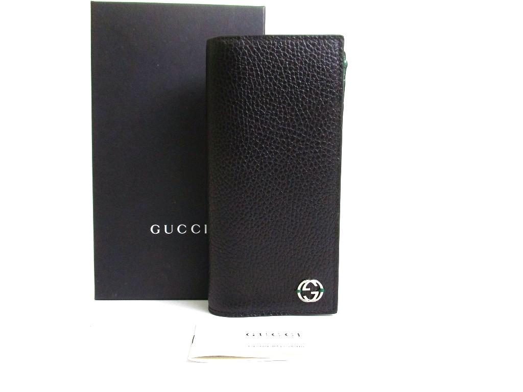 Оригинальный черный кожаный длинный кошелек GUCCI с переплетающимися буквами G #b141 Открытая коробка