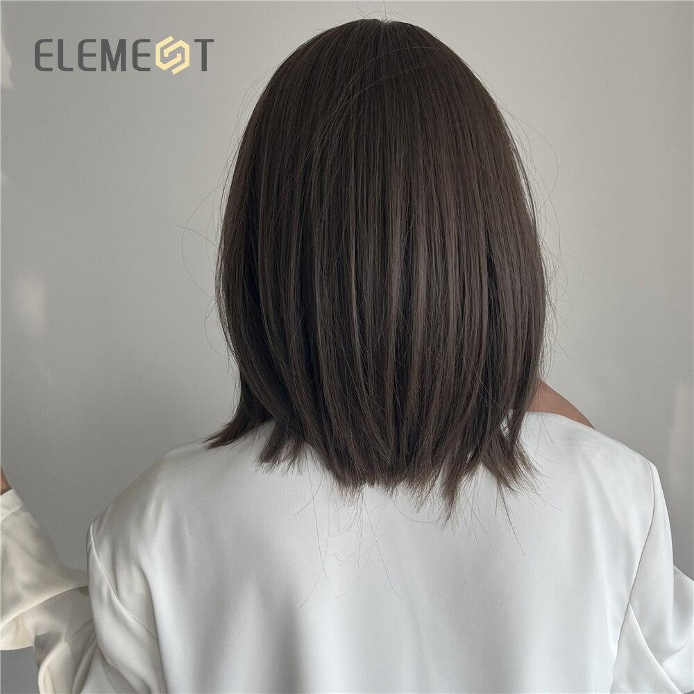 ELEMENT синтетические волокна короткие парики боб для женщин темно-коричневый прямой парик с челкой повседневные вечерние волосы термостойкая повязка на голову