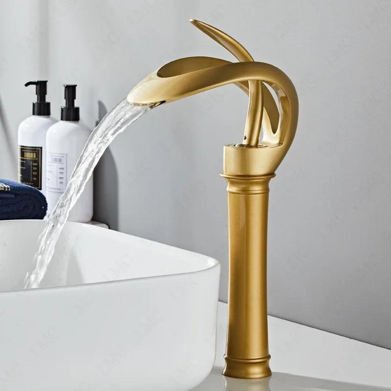 Creative Waterfall Style Single Handle Bathroom Faucet Brass Hot And Cold Sink Faucet for Bathroom Counter Basin