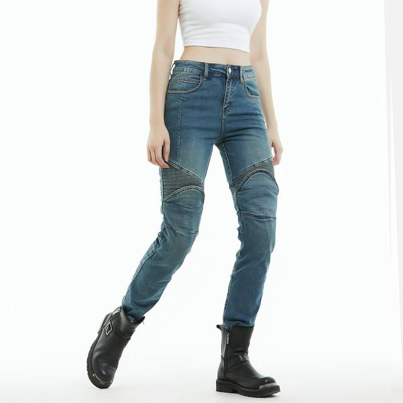 Womens Motorcycle Riding Jeans Kevlar Reinforced Anti-Tear Protective Pants With Silicone Pads