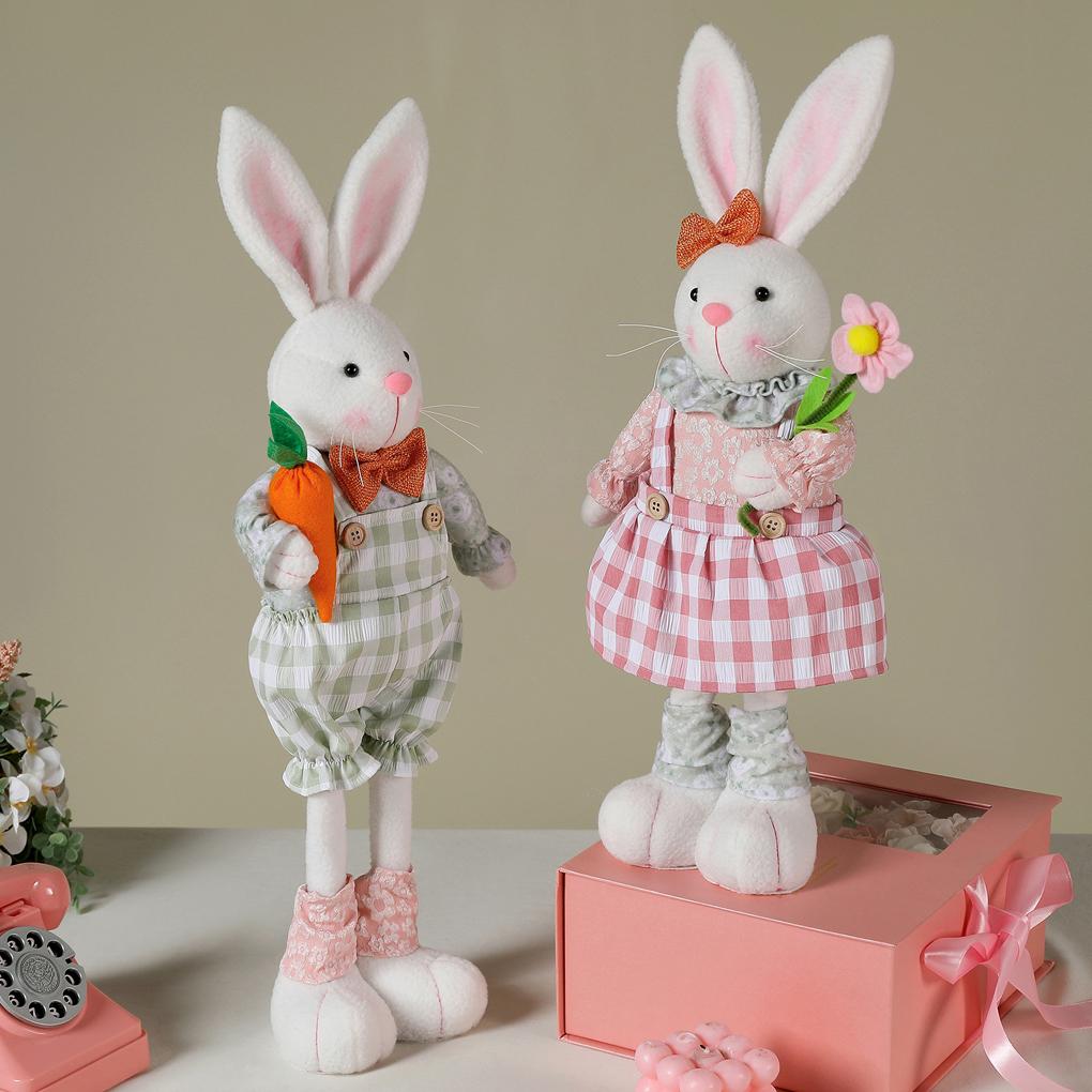 Standing Telescopic Rabbit Doll Easter Theme Party Supplies Home Decoration Ornaments Dwarf Doll