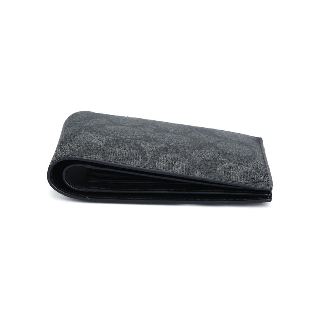 COACH Canvas Card Holder Wallet Mens Black Antique Nickel