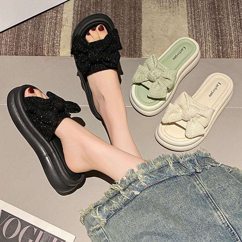 Bow Platform Women Slippers Summer Flats Flip Flops Shoes 2024 New Fashion Dress Beach Sandals Walking Slides Female Zapatillas
