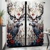 Flower Deer Printed Curtains Pole Bag Polyester Material Design Bedroom Home Decoration Curtain Set Of 2 Made Washable Master Ready