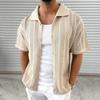 Мужская винтажная трикотажная рубашка с коротким рукавом и лацканами, повседневная однотонная рубашка на пуговицах для повседневной носки на работу и отдых