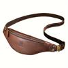 Men's Top Layer Cowhide Fanny Pack, Multi-function Retro Casual Motorcycle Waist Bag