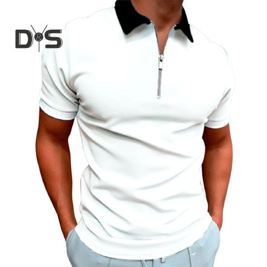 Мужская футболка с воротником-молнией, однотонная, с коротким рукавом и лацканами, повседневная, облегающая, летняя, для улицы, отпуска, работы, спорта