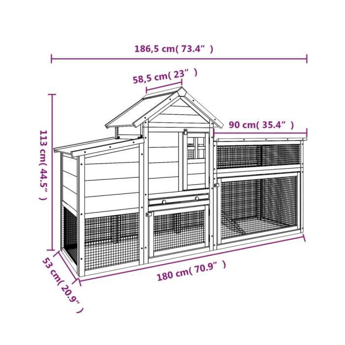 VidaXL Chicken Coop Grey 186.5x58.5x113 Cm Solid Pine Wood 172229