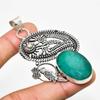 Emerald(Simulated) Gemstone 925 Silver Plated Jewelry Pendant 2.65"