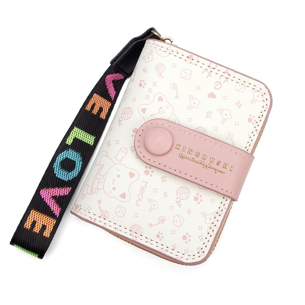 2025 Японский Милый Котенок Женский Короткий Кошелек и Держатель для Студенческой Карты Кошелек на Молнии для Монет