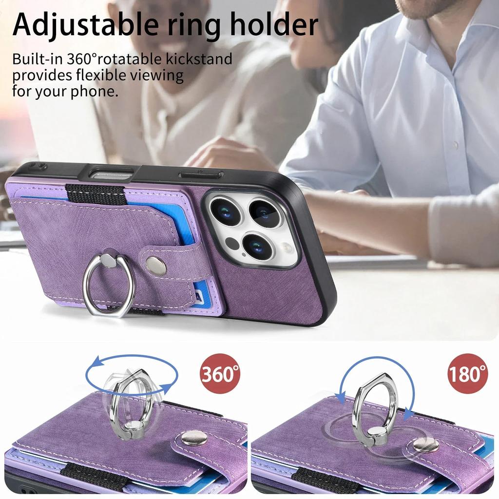 Кольцо-кошелек с держателем для карт, кожаный чехол-подставка для iPhone 16 15 Pro Max Plus SE 2025