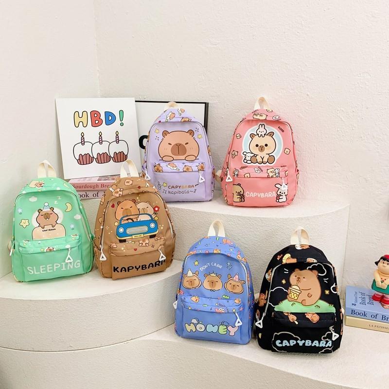 Adorable Capybara Pattern Kids Backpack With Comfortable Arc Shoulder Straps For School