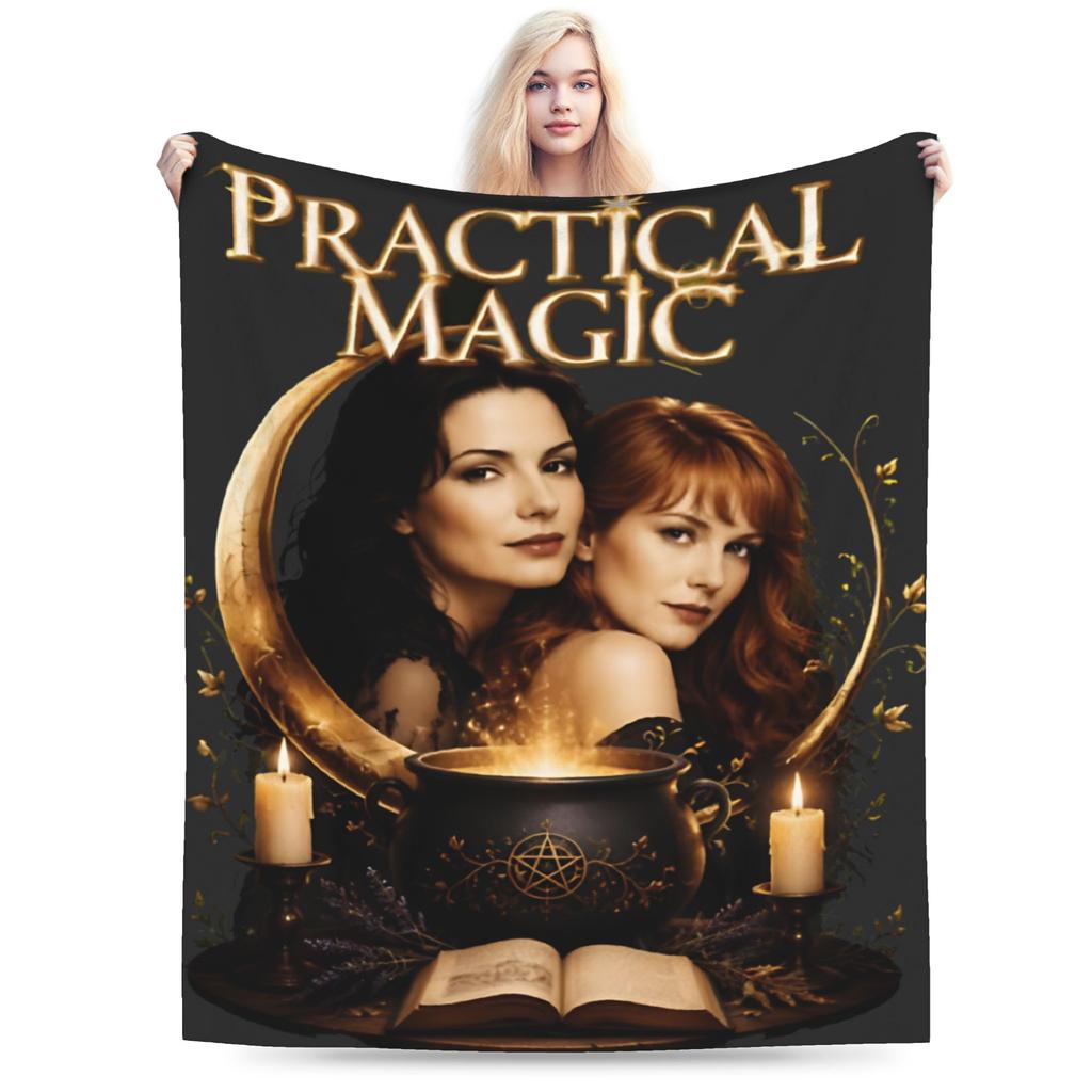 Novelty Design Practical Magic Witchcraft Spellcasting Occult Cauldron Pentagram Witchy Blanket Throw Blanket