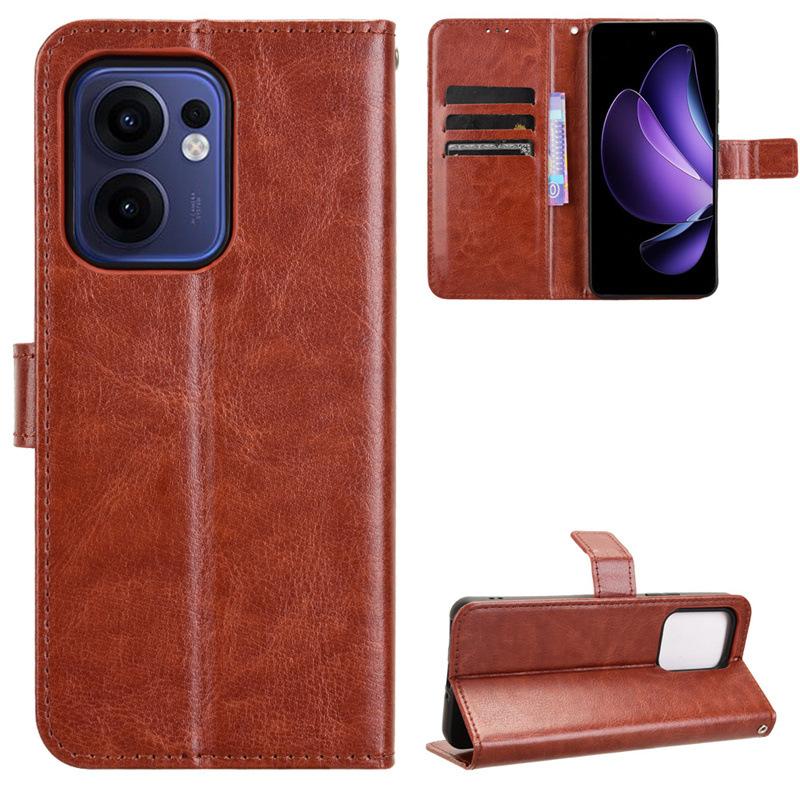 Кожаный флип-чехол для OPPO Reno13 F 4G/Reno 13F 5G PU кожаный защитный чехол с зажимом для карт и ремешком на руку