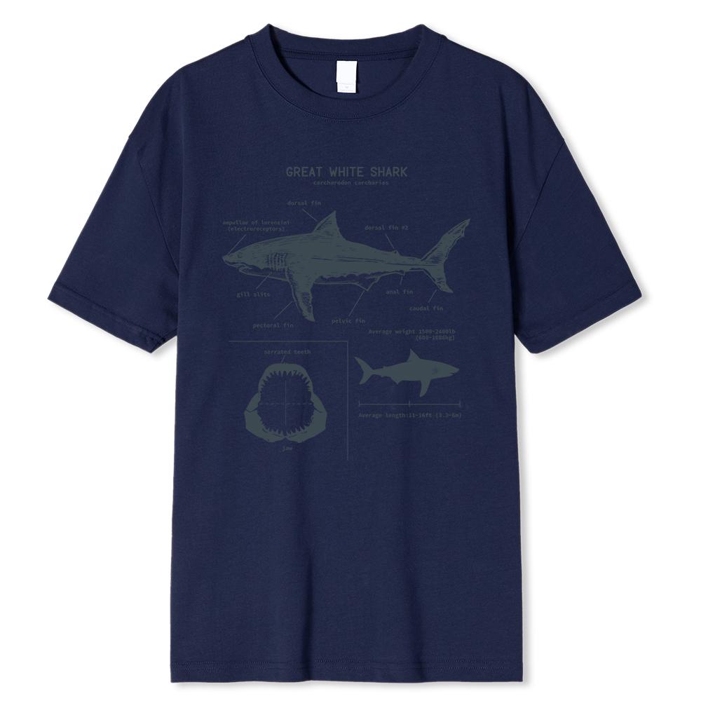 Great White Shark Anatomy T-Shirt New Summer Men Street Short Sleeve Hip Hop Punk Style Boy Casual Tops Fashion White Tees