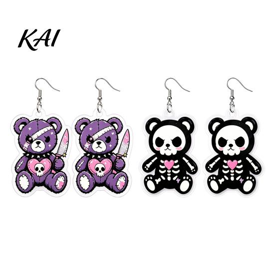 Halloween Party Costume Props 1 Pair Dangle Earrings for Women, 2D Acrylic Cute Niche Personalized Accessories Skeleton Bear Earrings, Funny