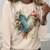 Plus Size Floral & Heart Print Crew Neck T-Shirt - Soft, Breathable, Long Sleeve Top for Spring & Fall - Women's Casual