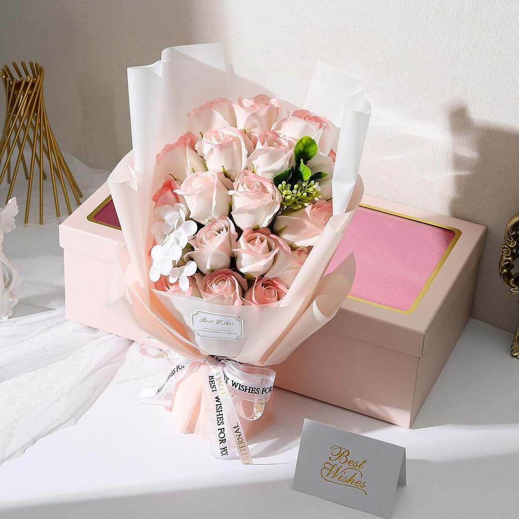 Букет из мыла с имитацией роз - 18 подарочных коробок на День святого Валентина и 8 марта