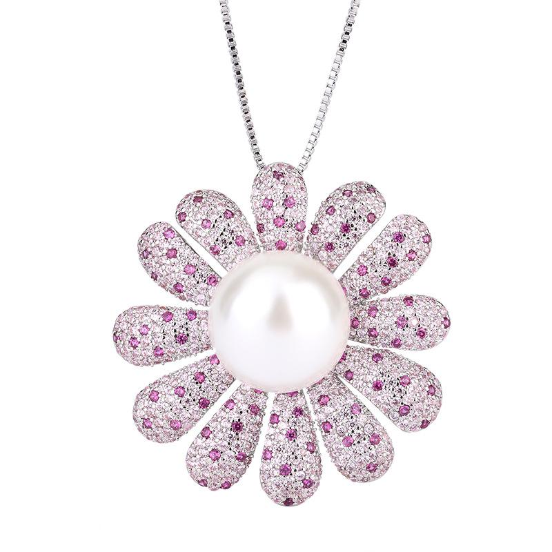 Jewelry Copper Bottom Gold-Plated Inlaid White Freshwater Beads Exaggerated Large Flower Ring Pendant Set 14Mm