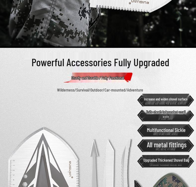 Многофункциональная складная лопата для улицы: Марганцевая сталь, Идеально подходит для кемпинга, рыбалки, внедорожного использования и задач, выполняемых с помощью транспортного средства