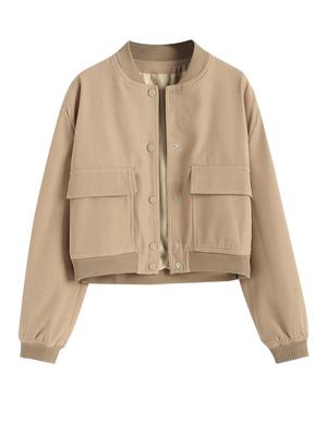 Женская куртка-бомбер в стиле карго с клапанами и карманами на молнии, однотонная
