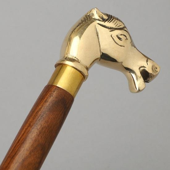 Деревянная трость премиум-класса Красивая голова лошади Серебро, золото, антикварная голова 91,44 см