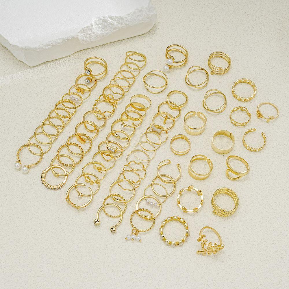 68Pcs/set Drip Butterfly Heart Ring Set Zircon Gold Rings for Women Jewelry Accessories