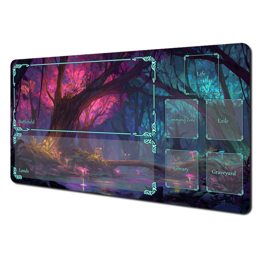Magic Neon Forest Playmat Fantasy Glowing Tree Tcg Card Game Mat NonSlip Large Desk Mouse Pad