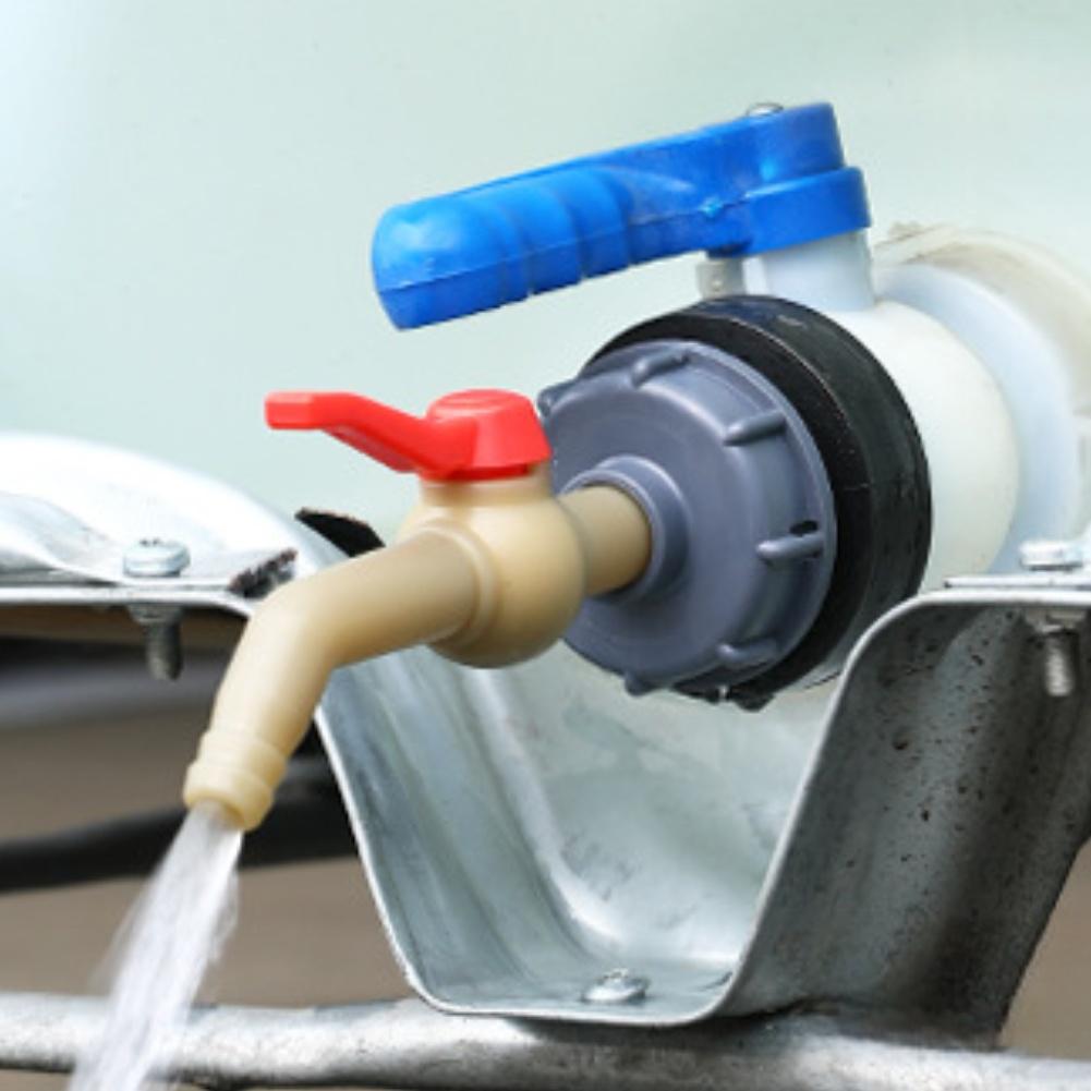 Plastic Faucet Set with Two Connectors Two Gaskets Two Conversion Covers and Tapes for 1000L Rainwater Tanks Easy Installation