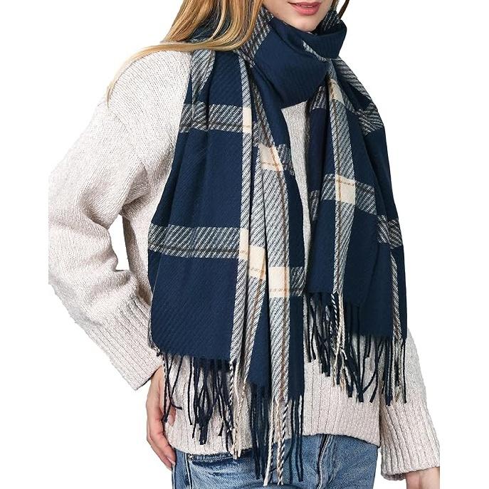 Winter Scarf for Women Shawl Cashmere Feel Tassel Plaid Large Oversized Scarves