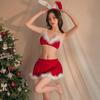 Сексуальный рождественский комплект нижнего белья девушки-кролика: Страстный трехкомпонентный комплект с пушистым бюстгальтером и короткой юбкой