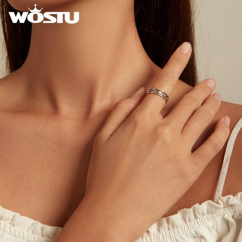 WOSTU Винтажный стиль, стерлингового серебра 925 пробы, синий Deliv Eye, полые кольца для женщин, кольцо Фатимы с цирконом, специальное ювелирное изделие, подарок