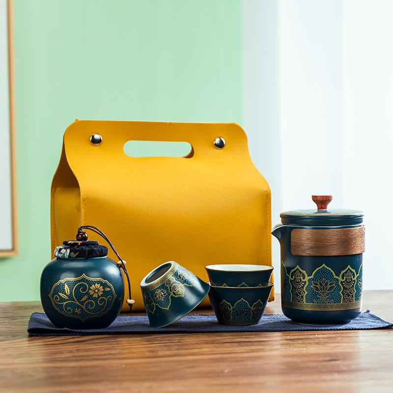 Travel Tea Set, Ceramic Express Cup, One Pot, Three Cups of Tea Can, Tea Can Set, Gift