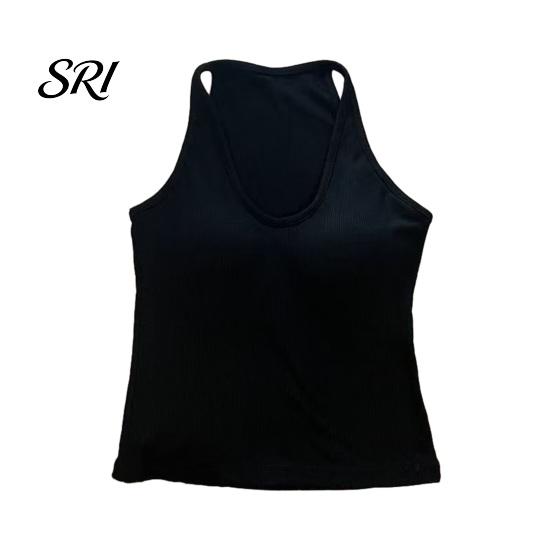 Wireless Bra Tank Top Women's V Neck Halter Padded Tops Ribbed Double Lined Sleeveless Basic Skin-friendly Activewear Shirts with Built in Summer Sexy