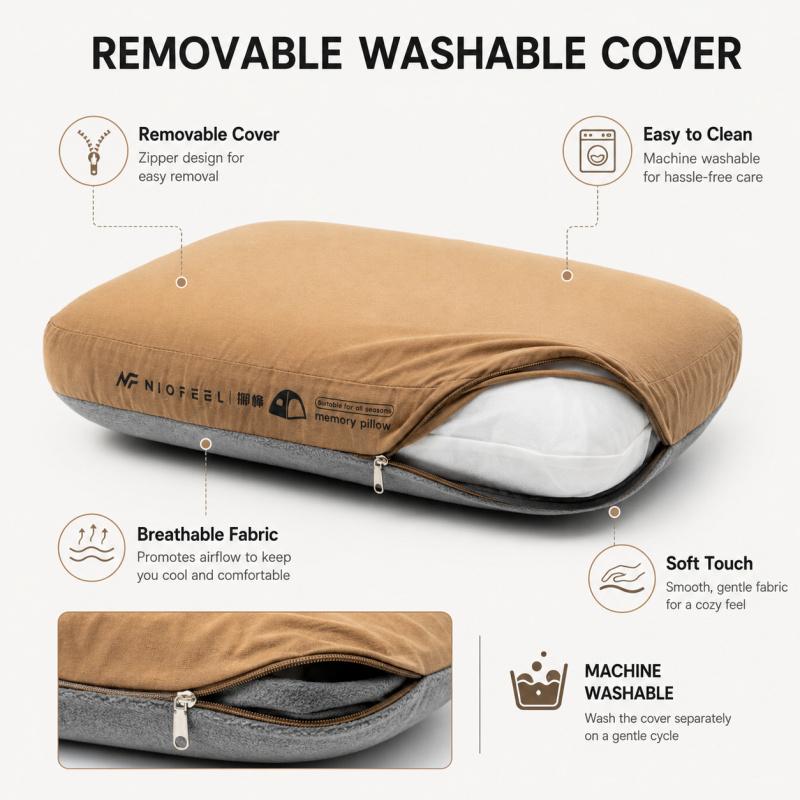 Camping Memory Foam Pillow Portable Travel Pillow with Removable Cover Neck Lumbar Support for Hiking Backpacking